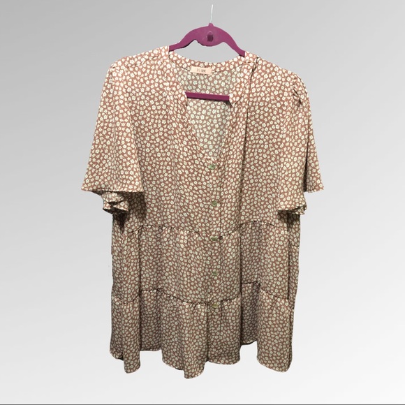 16 P.S. LOVE - MAUVE Ditsy Floral Button-down Blouse - Picture 2 of 4
